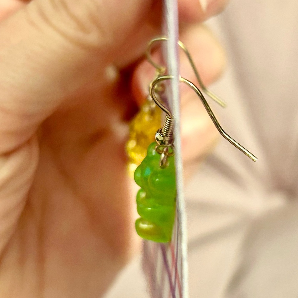 Yellow and Green Gummy Bear Earrings - Picture 5 of 5